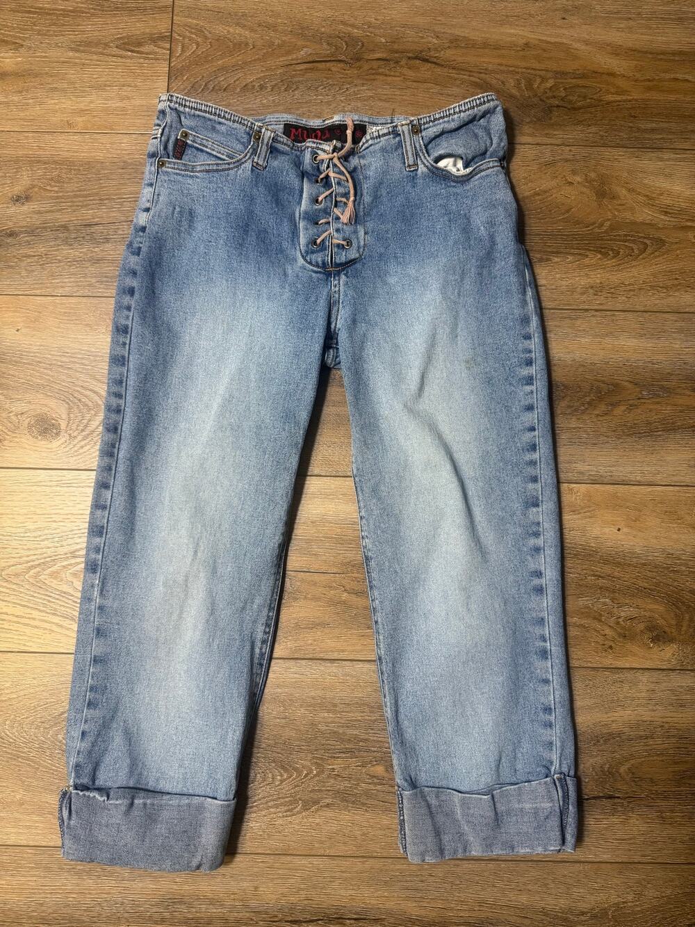 Vintage Y2K Mudd Lace-Up Capri Jeans - Size 9 (28" Waist) Light Wash Denim